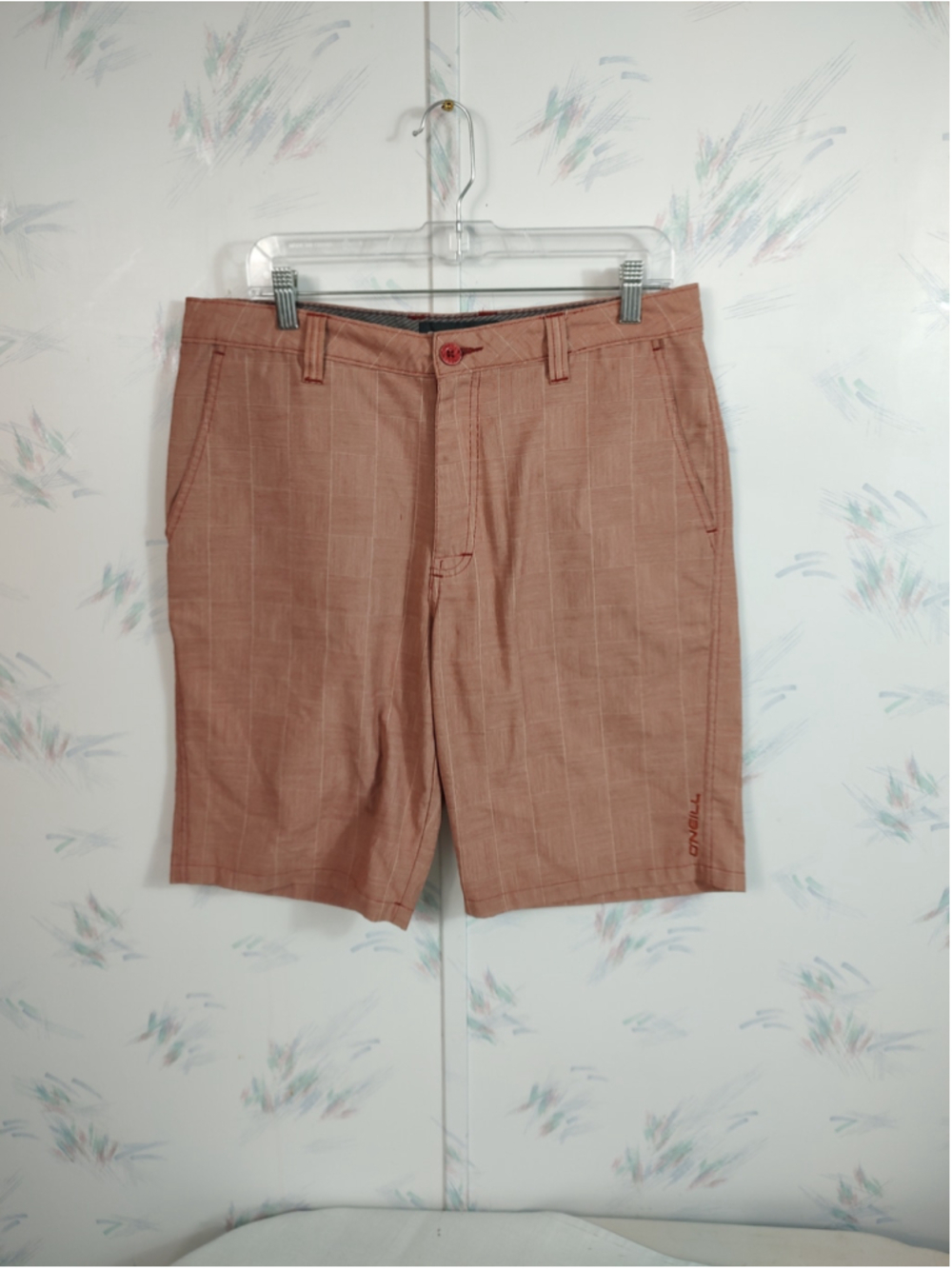 Men's O'Neill Flat Front Shorts Red Plaid 32